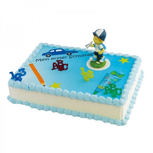 Tortendekoration Schulanfang Junge mit Kappe