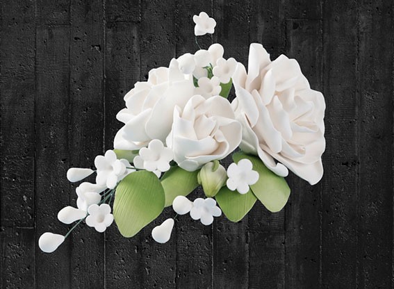 Tortendekoration Zucker-Blumenbouquet Rose weiß