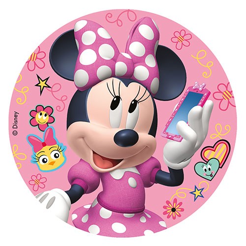 Tortenaufleger Zuckerfrei von Minnie Mouse mit Smartphone