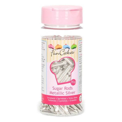 FunCakes Metallic Sugar Rods XL -Silber- 70g